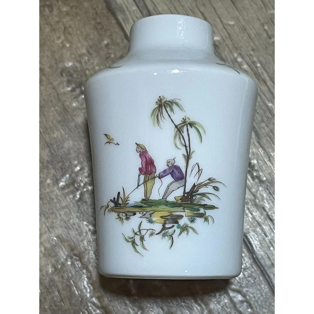 Limoges Raynaud & Co Bud Vase Oriental Asian Fishing Design White 3